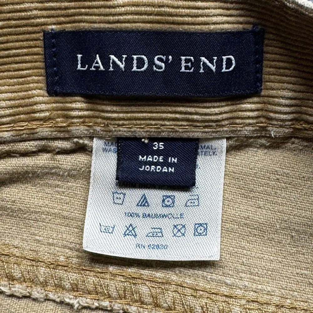 Lands' End Square Rigger Mens Corduroy Pants Tan Straight Leg Size 35x29